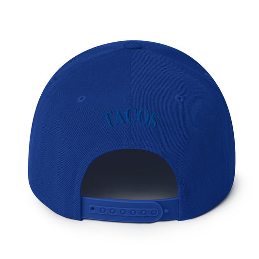 rear view of Make Tacos Great Again snapback – anti-Trump parody hat with taco design